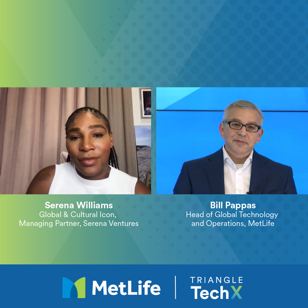 MetLife's tweet photo. MetLife’s Bill Pappas is sitting down with our keynote speaker @serenawilliams to discuss her evolution away from tennis. Tune in as she dives into the power of professional reinvention and invites women to be confident to offer solutions in their workplace. #TTX2022 https://t.co/CjnZfWxR6a