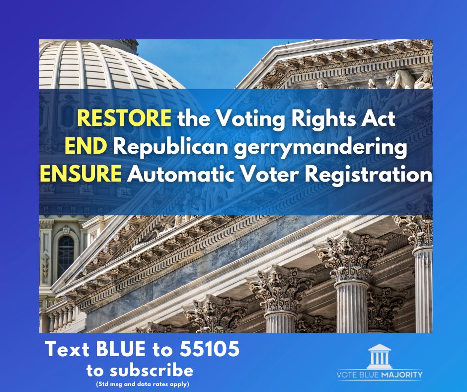 VoteBlueMaj's tweet photo. 🗣️Here is a reminder of what H.R. 1 does:

➡️RESTORE the Voting Rights Act
➡️END Republican gerrymandering
➡️ENSURE Automatic Voter Registration

#H.R.1 #votingrights #Democrat #Vote #Blue #Time #government #Change #Power #politics #America  #Biden #Freedom #follow #news https://t.co/ZoJ9PBdBae