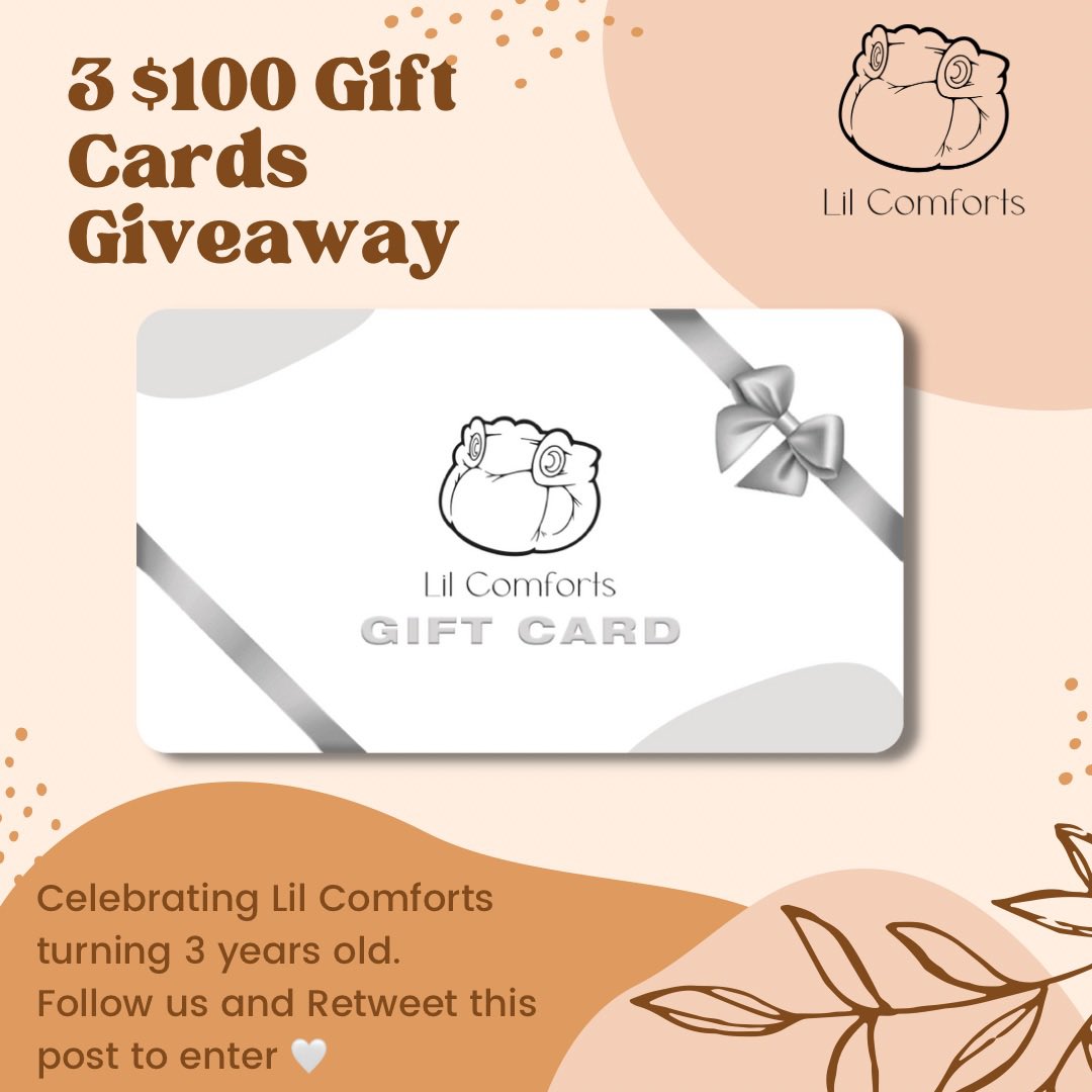 LilComforts's tweet image. 🚨🔥 G I V E A W A Y 🔥🚨

Lil Comforts is 3 YEARS OLD today!

We want to celebrate BIG with giving away 3 $100 Gift Cards! 

Rules are easy:
•FOLLOW this account 
•RETWEET this post!

You only have 5 days to enter. The entries close on December 5th!