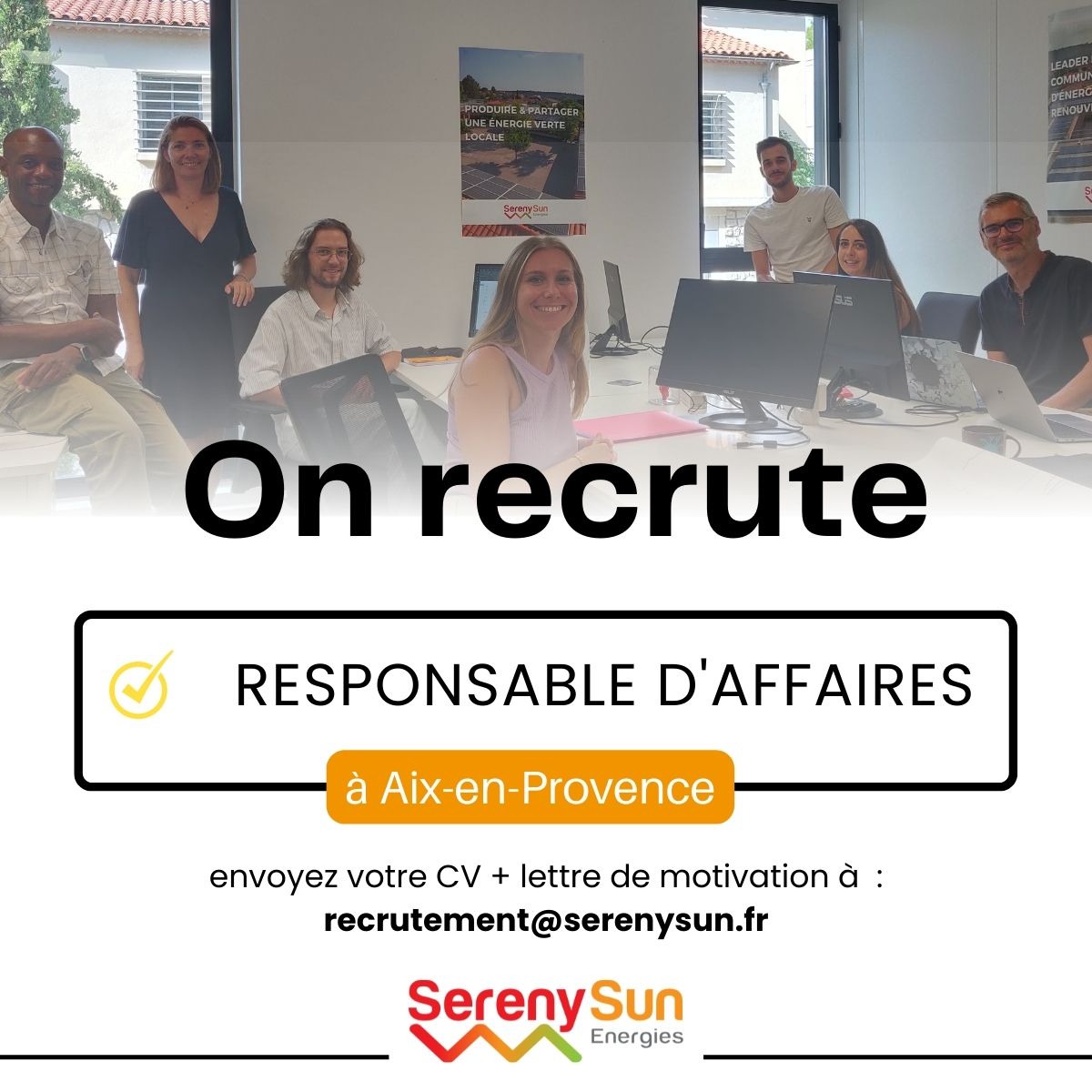 SerenySun's tweet photo. @SerenySun recrute ! 

🔍 Poste de RESPONSABLE D'AFFAIRES en CDI à pourvoir dès que possible
➡ https://t.co/ciMChv2Jj2

📍Technopole de l'environnement de l’Arbois, à Aix en Provence
🖊️Postulez directement sur LinkedIn ou par mail à recrutement@serenysun.fr https://t.co/Clk7vbeoL4