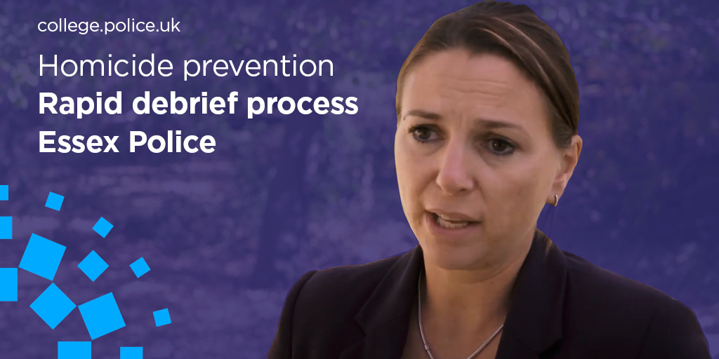 CollegeofPolice's tweet photo. Our new #HomicidePrevention framework includes examples of smarter practice, like @EssexPoliceUK 's rapid debrief process. This tactic helps identify learning and intervention opportunities to prevent future serious violence. 

Learn more here: https://t.co/UqzYvbbP1b https://t.co/pYGA56a26s