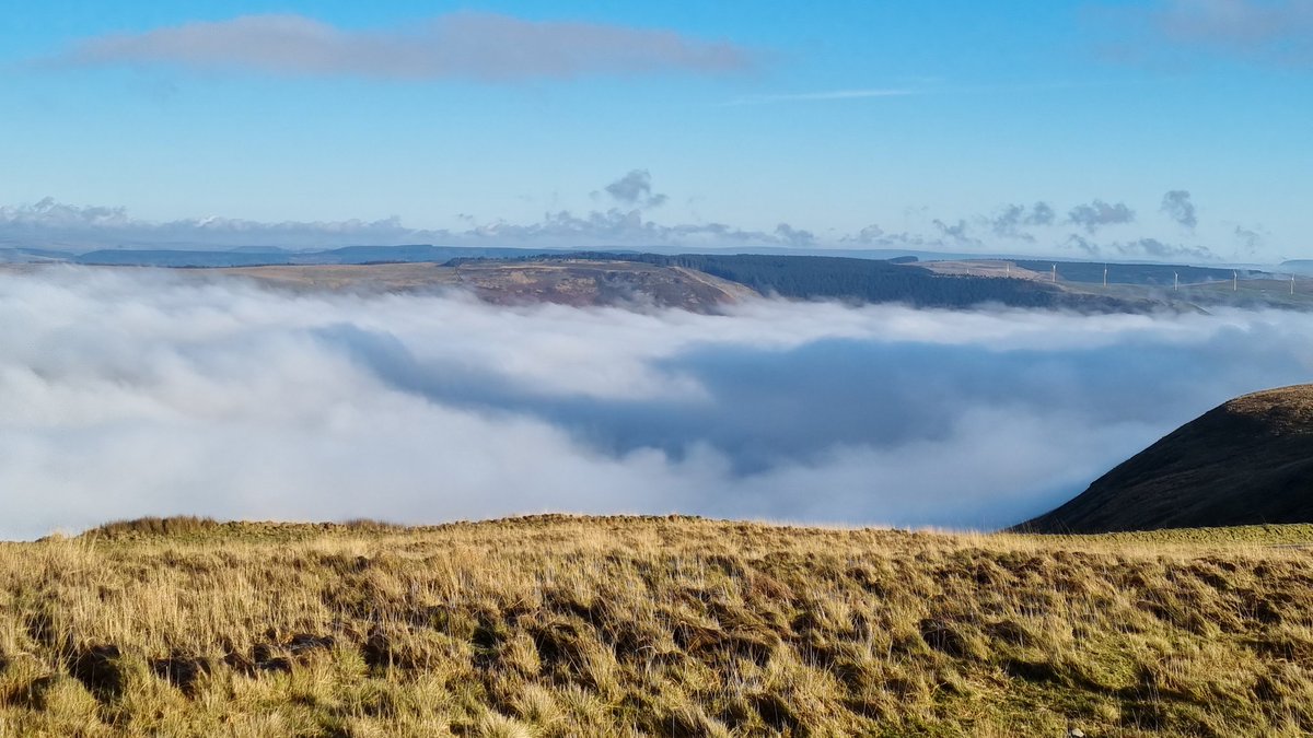 Spectacular cloud inversions on today's walk. Completely clear right on top of the Bwlch mountain but thick fog down in the valleys #rhonddavalley @DerekTheWeather