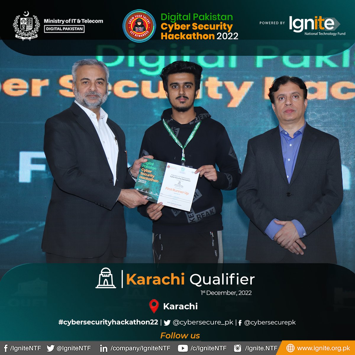 cybersecure_pk's tweet photo. Team Revolt - 1st Runner Up
at Karachi qualifier of Digital Pakistan Cybersecurity Hackathon 2022 organized by @IgniteNTF  - @MoitOfficial 
Pakistan's 2nd nationwide Cybersecurity Hackathon. 
#MoITT #Ignite #cybersecurityhackathon22 #CSH2022 #IgniteCSH2022 https://t.co/8T6F8Q2XEp