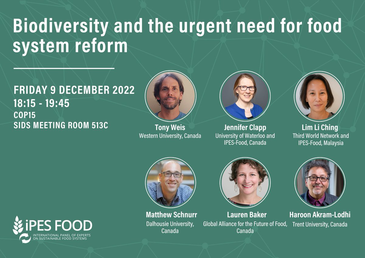 Are you attending #COP15 in Montréal? Join some of the foremost #foodsystems social scientists - on the ways in which industrial agriculture subverts #biodiversity, and how a more just and sustainable food system can be fostered
📆 9 December, 6.15pm
#ForNature