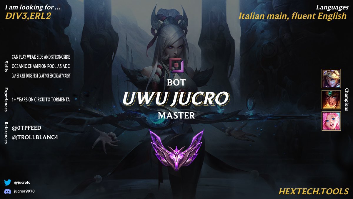 jucrolo's tweet image. After the last split in Circuito Tormenta,
I'm now LFT for Winter Split 2022/Spring Split 2023. My ref @0tpFeed @trollblanc4. RT and likes thx a lot.