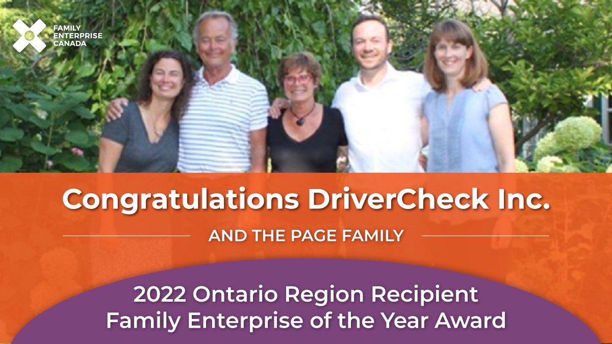 We are pleased to announce <a href="/DriverCheckCA/">DriverCheck</a> as the Recipient of the 2022 Ontario Region Family Enterprise of the Year Award! Congratulations to the Page family! Please read their story: bit.ly/3Vpl1oq
~
#DriverCheck #FitnessForDutyExperts #FamilyEnterprise #FEYA #FamBiz