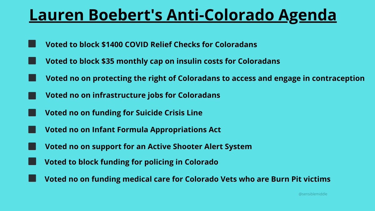 @RepBoebert Lauren Boebert has done nothing for Colorado!