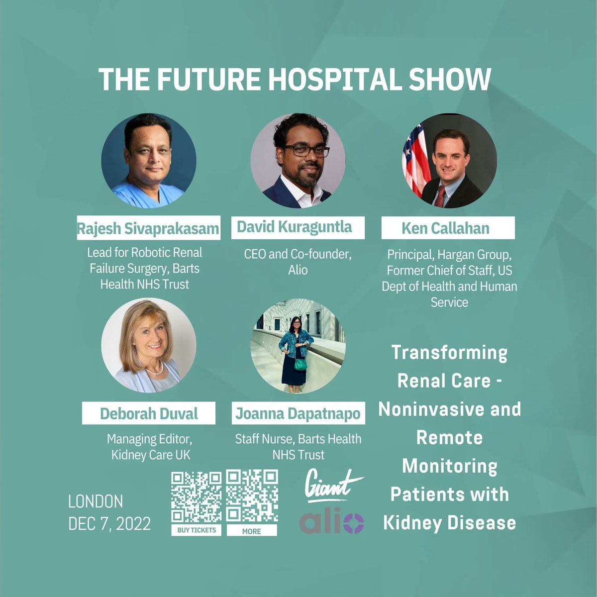 GIANT Health Event (@giant_health) on Twitter photo Weโre delighted to announce a panel at #GIANT2022
Transforming Renal Care-Noninvasive and Remote Monitoring Patients with Kidney Disease
๐๏ธ <a href="/Sivaprakas4m_R/">rajesh sivaprakasam</a> @nhsbartshealth
๐๏ธ <a href="/jklasser/">Dave Kuraguntla</a> <a href="/WeAreAlio/">Alio</a>
๐๏ธ @KCals216
๐๏ธDeborah Duval
๐๏ธJoanna Dapatnapo
๐
7 Dec
๐๏ธgiant.health/tickets Weโre delighted to announce a panel at #GIANT2022
Transforming Renal Care-Noninvasive and Remote Monitoring Patients with Kidney Disease
๐๏ธ <a href="/Sivaprakas4m_R/">rajesh sivaprakasam</a> @nhsbartshealth
๐๏ธ <a href="/jklasser/">Dave Kuraguntla</a> <a href="/WeAreAlio/">Alio</a>
๐๏ธ @KCals216
๐๏ธDeborah Duval
๐๏ธJoanna Dapatnapo
๐
7 Dec
๐๏ธgiant.health/tickets