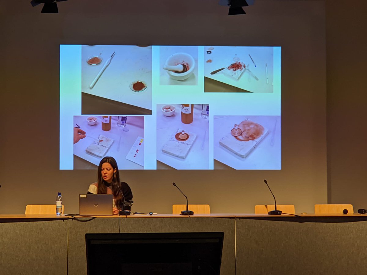 DurareProject's tweet photo. Last week at the 9th #ICOMCC ATSR Interim Meeting: 

Henrike Scholten presented on an early modern technique to make miraculous images appear *in* marble; 

and @techarthistory presented on gesture-modifying references to damage and defects in medieval texts on art technology. https://t.co/isxhng85nb