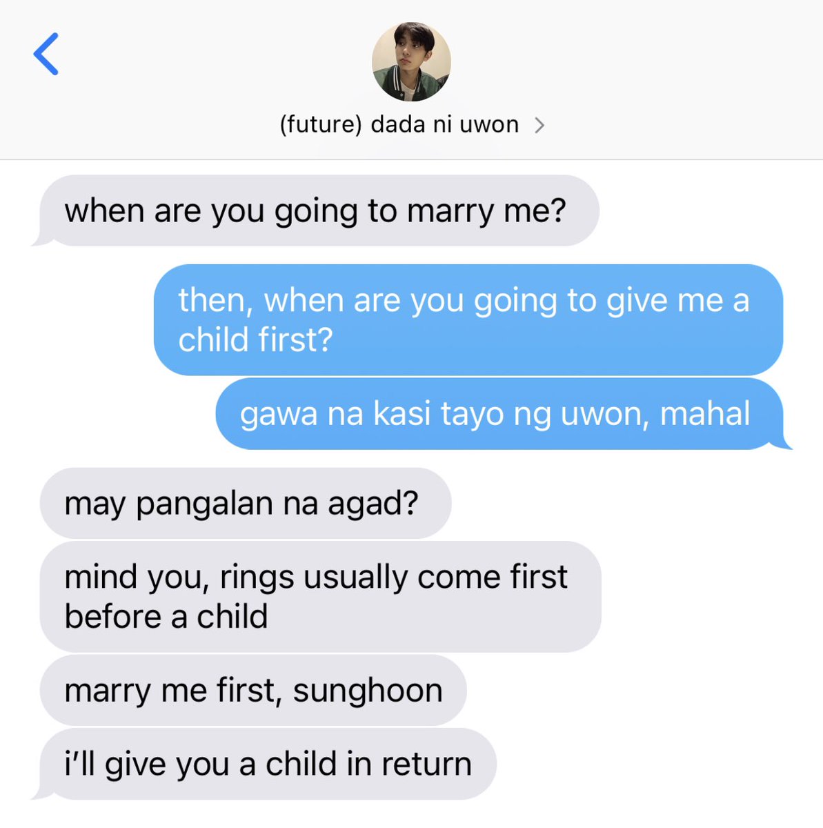 mfaldangz's tweet photo. in return 
a #heehoon au wherein, 

years of being together, hs would always ask sh to marry him jokingly and the latter would always ask the other to give him uwon first— for short, a child. 

after what seems like forever, the jokes, perhaps, became a desire. https://t.co/pFApYdkSES