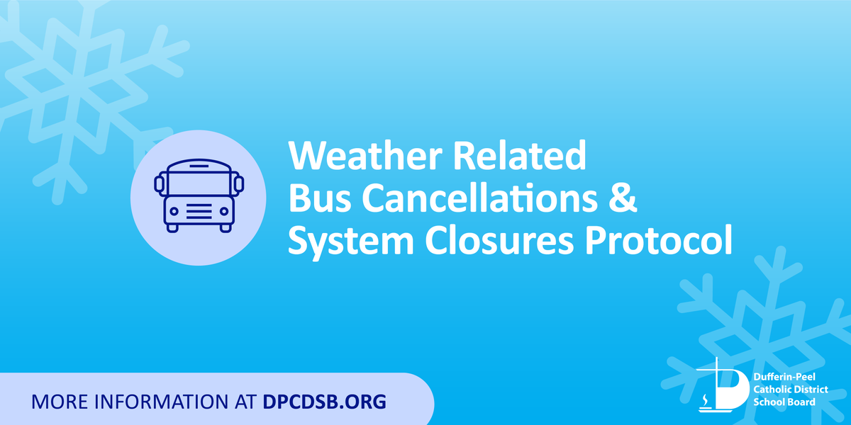 REMINDER: During the winter months, inclement weather &amp; poor road conditions may disrupt bus transportation. If buses are cancelled in a certain Weather Zone, schools will remain open to students &amp; staff.

Read our Bulletin for inclement weather protocol: dpcdsb.info/WeatherCancell…