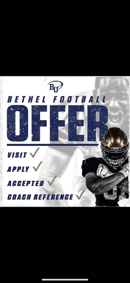After a great talk with <a href="/Sfranklin58/">Stephen Franklin</a> I’m blessed to receive a roster spot at bethel university. Thank you god and coach’s for the opportunity! <a href="/BethelRoyalsFB/">Bethel Football</a>