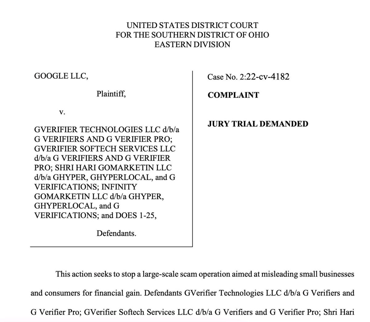 Google geht in den USA erstmals gerichtlich gegen unseriöse Agenturen vor. 💞

Es gab schon immer Agenturen die versucht haben durch ihre Aussagen am Telefon eine Nähe zu Google zu suggerieren. Nun wurden jedoch die ersten Klagen in der USA eingereicht.