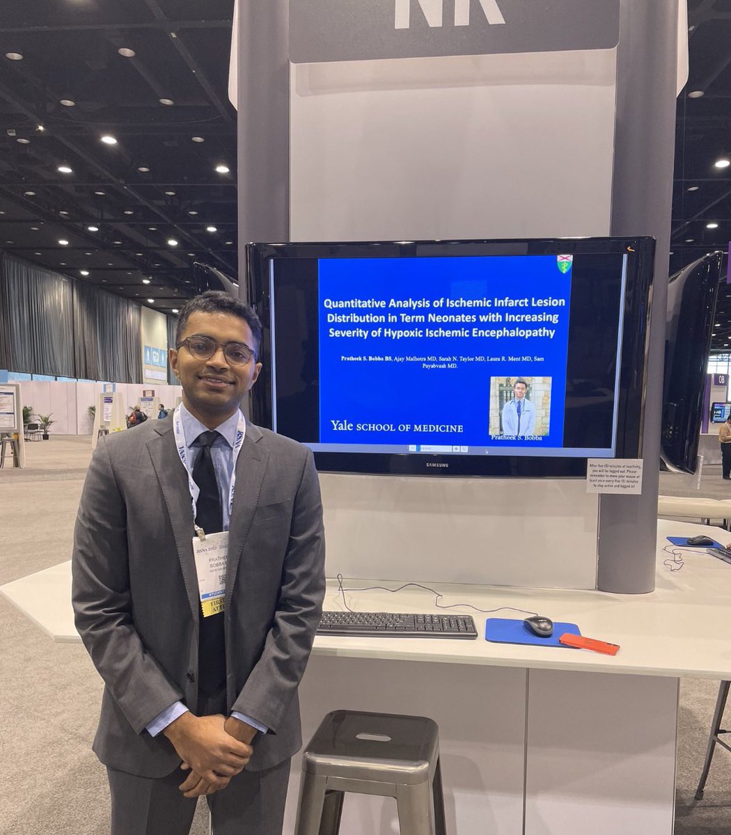 pratheek_bobba's tweet photo. Excited to have presented my work on diffusion metrics and patterns of hypoxic ischemic injury in neonates at #RSNA22! Huge thanks to my amazing mentor @SamPayabvash and @YaleRadiology for giving me this opportunity! @RSNA https://t.co/LkRHUcbIHD