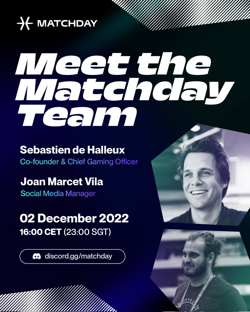 matchday's tweet image. 🚨 Meet the Matchday Team!

🤩 We are really excited to see how much your interest in the project is growing! That&apos;s why we want to give you a chance to meet the team and ask all the questions that you want about Matchday in a session on Discord.

👉discord.gg/matchday