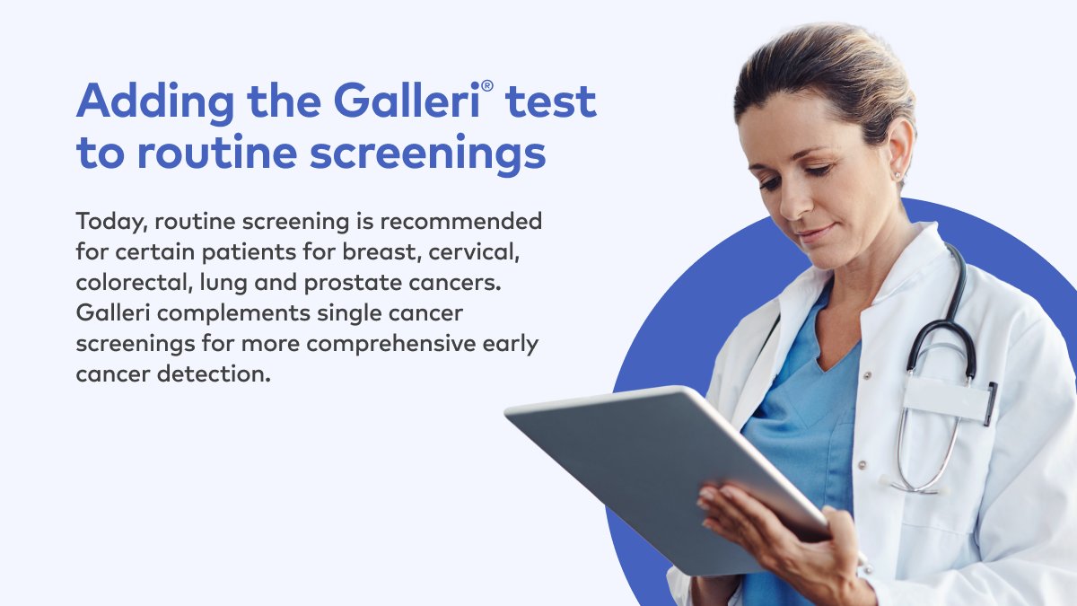 Adding the Galleri test to routine #PatientCare screenings can help improve #EarlyCancerDetection.

Learn how Galleri detects over 50 types of cancer with a single blood draw: galleri.com/hcp?utm_source…

Click here (bit.ly/33m8pFa) for important safety information. Rx only.