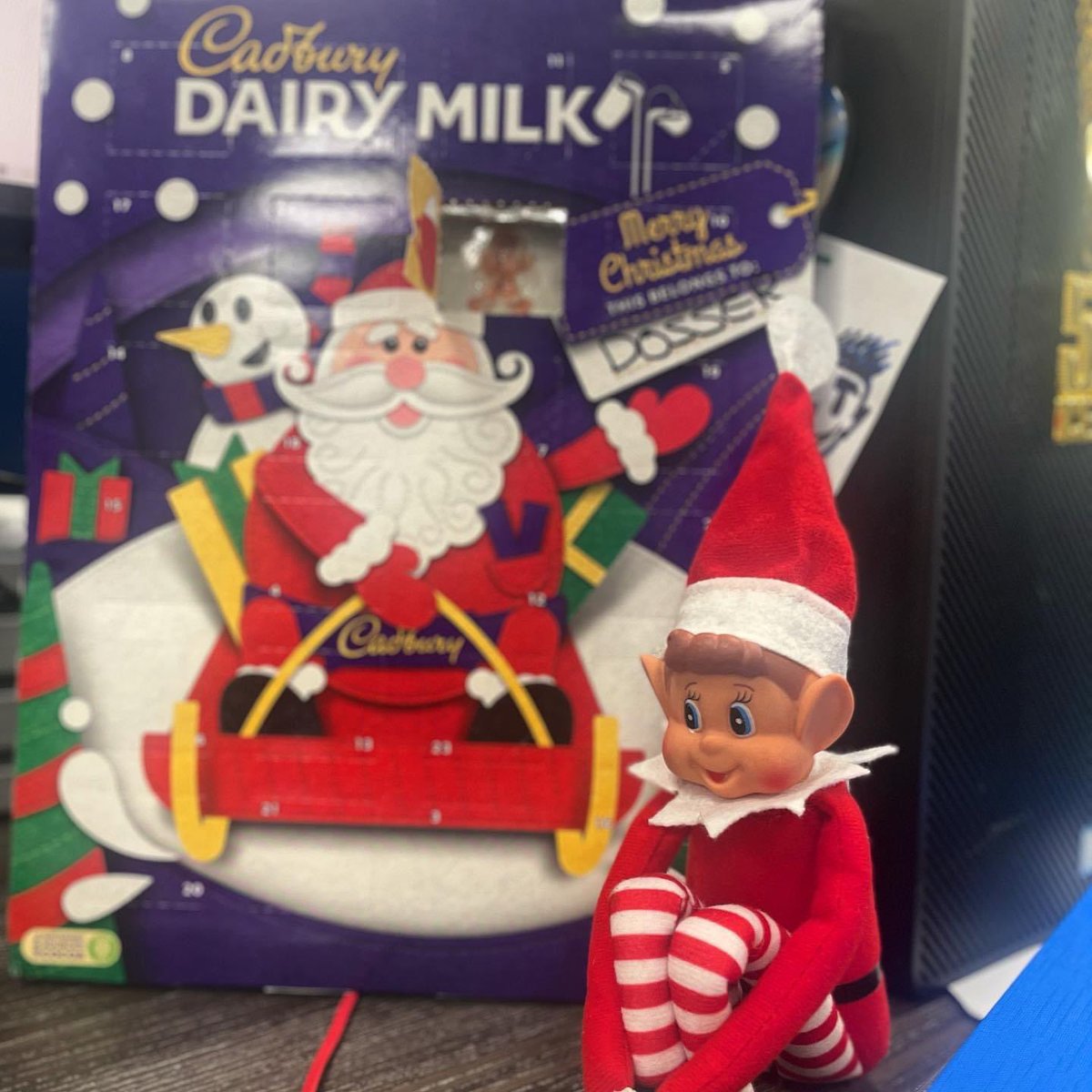 K2Recovery's tweet photo. He’s back!!! It’s that time of year again, and Frank beat Eboni to the chocolate this morning. He’s currently being ill in her waste bin after eating too much #GreedyElf #FrankTheElf #K2Recovery https://t.co/O0itsPue9v