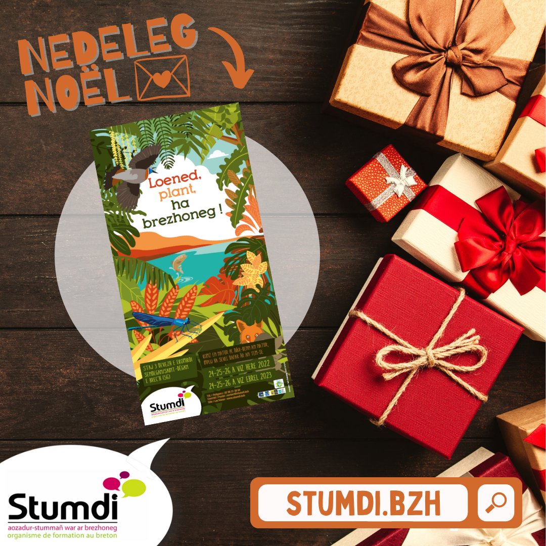 Stumdi's tweet photo. 🎁 Ha ma lakfec’h BREZHONEG e traoñ ho kwezenn-sapr ?🎄Profit ar staj "Loened, plant ha brezhoneg" a vo kinniget e Miz Ebrel 2023 !
DISTAOLIOÙ evit ar stajidi gozh, studierien, tud dilabour.
#Stumdi #languebretonne #Bzhg #Brezhoneg #Breizh #Bretagne #breton #loened #noël #nedeleg https://t.co/0DsvJ3AFfd