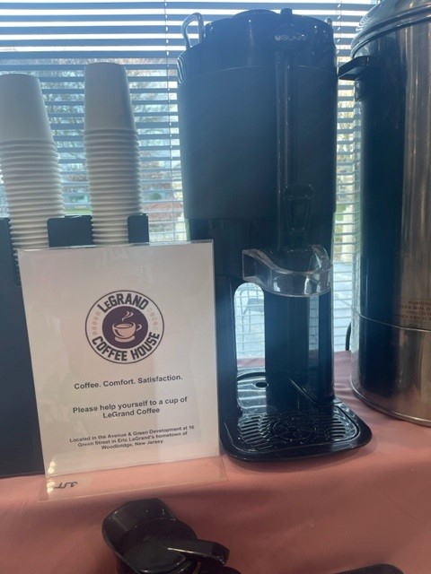 It's only right that we serve a fresh cup of brewed <a href="/LeGrandCoffee/">LeGrand Coffee House</a> Costa Rica blend for our conference attendees. Waiting anxiously for <a href="/EricLeGrand52/">Eric LeGrand</a> to arrive!