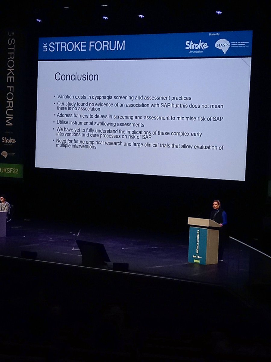 Delighted to present my <a href="/TheStrokeAssoc/">Stroke Association</a> research about the landscape of #dysphagia screening and assessment practice in stroke units in England and Wales and impact on stroke pneumonia alongside <a href="/cjsmithdr/">Craig J Smith</a> <a href="/JB_SLT/">Dr Jacqui Benfield</a> and Liz Boaden. Thank you #uksf2022 <a href="/pownall_sue/">Sue Pownall</a> @benthebray