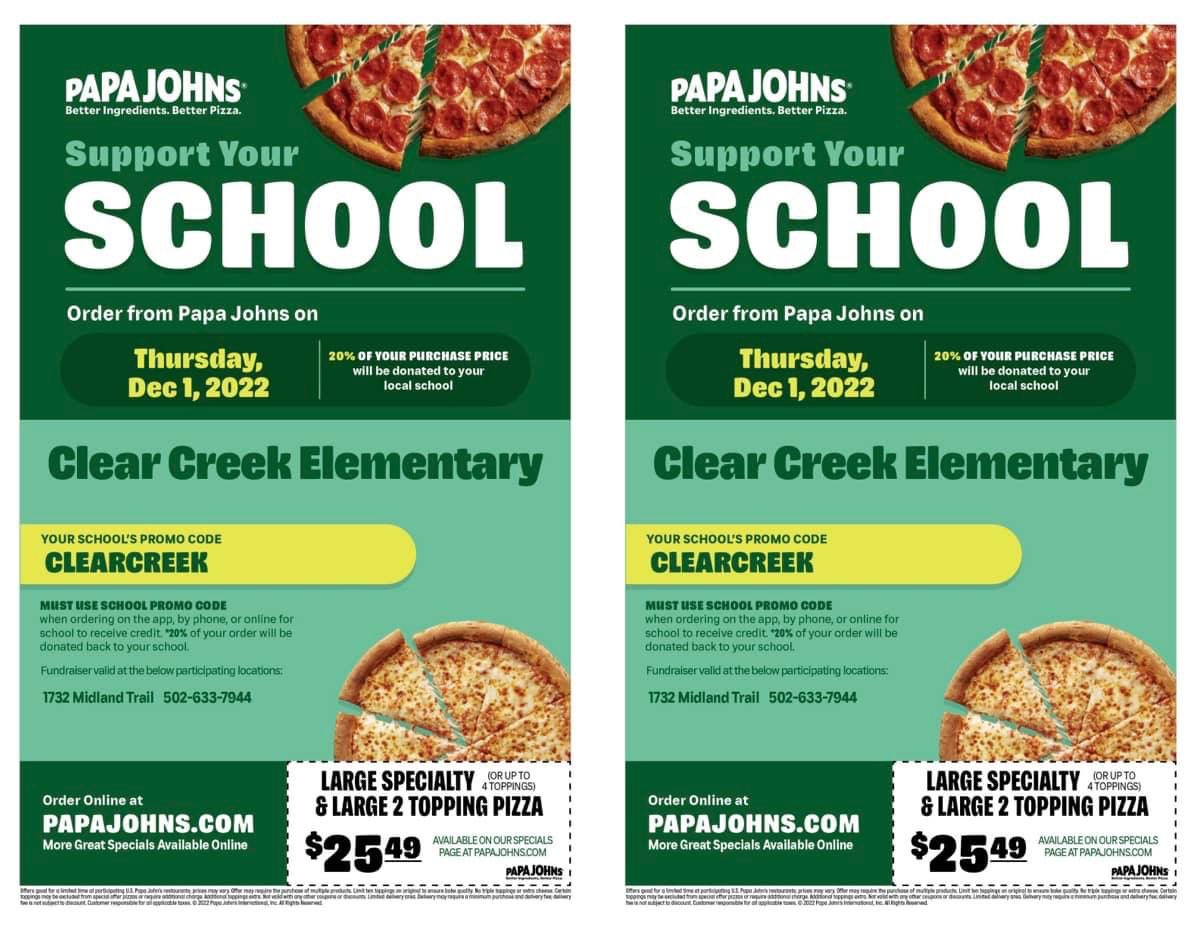 Papa John’s pizza night for Clear Creek!