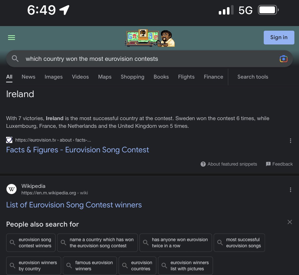 GaryMarcus's tweet photo. George Hotz “[GPT] is what kills Google”

Google: Game on!

——————————————-
Below, Round 1: Which country won the most Eurovision contests?

Google on left; GPT on right.   Not sure I want that much personality in my search results… https://t.co/FHEhMpgpsN