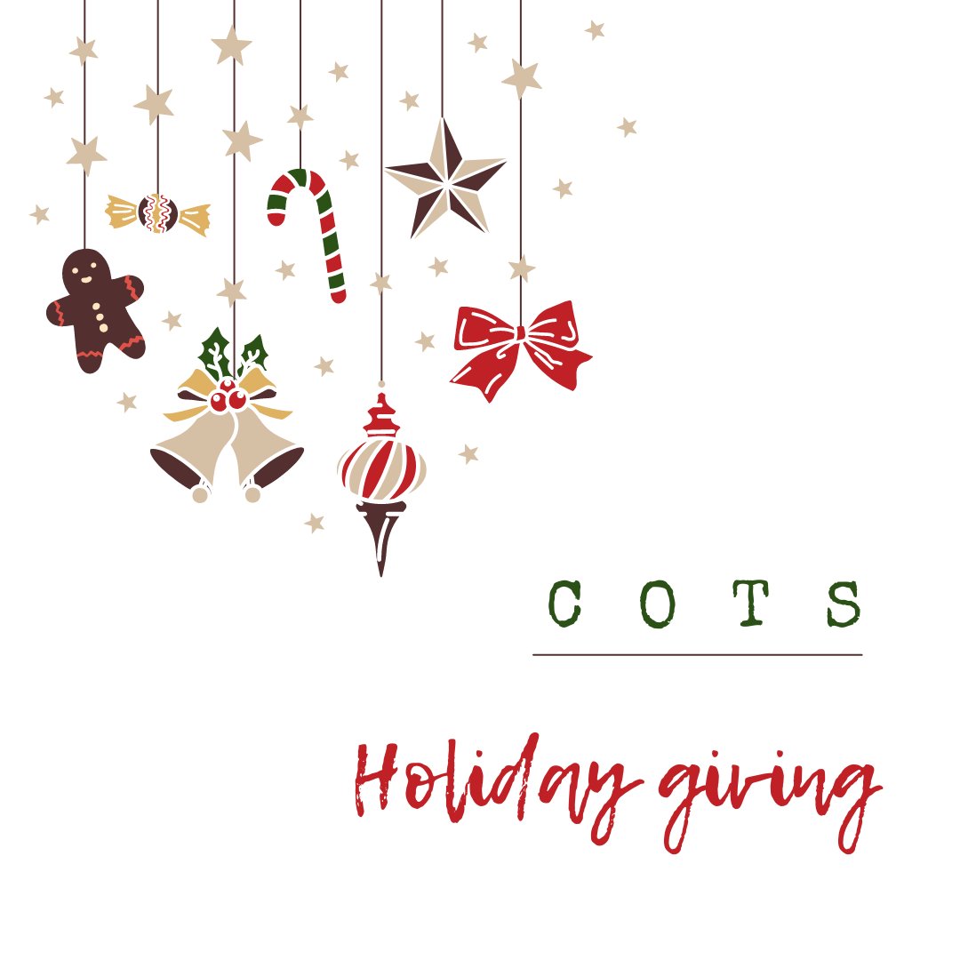 Happy December! Thank you for making the holidays special for children and families experiencing homelessness. Your generosity makes a huge difference for people in shelter. 
Check out our holiday gift guide: cotsonline.org/holidaygiving/