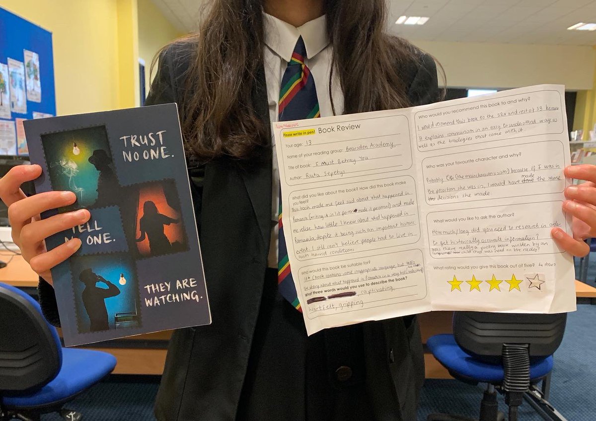 Bearsden Academy Library (@bearsdenlibrary) on Twitter photo Thank you to the <a href="/readingagency/">The Reading Agency</a> and <a href="/RutaSepetys/">Ruta Sepetys Updates</a> for the free copies of ‘I Must Betray You’. Our BGE readers have enjoyed reading and reviewing them. The thoughts and feelings have been intense!
#imustbetrayyou #rutasepetys #bookreviews #schoolbookclub Thank you to the <a href="/readingagency/">The Reading Agency</a> and <a href="/RutaSepetys/">Ruta Sepetys Updates</a> for the free copies of ‘I Must Betray You’. Our BGE readers have enjoyed reading and reviewing them. The thoughts and feelings have been intense!
#imustbetrayyou #rutasepetys #bookreviews #schoolbookclub