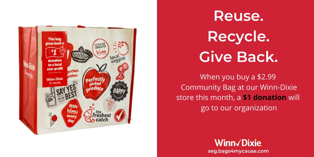 For the entire month of December 2022, Just For Girls will receive $1 from every $2.99 Community Bag sold at:
Winn-Dixie 1010 53rd Avenue East, Bradenton FL
