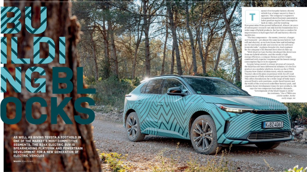 FEATURE: As well as giving <a href="/ToyotaMotorCorp/">Toyota Motor Corp.</a> a foothold in one of the market’s most competitive segments, the bz4x #electric SUV is spearheading platform and #powertrain development for a new generation of #electricvehicles - read here: bit.ly/3B2yB8S #PowertrainMag