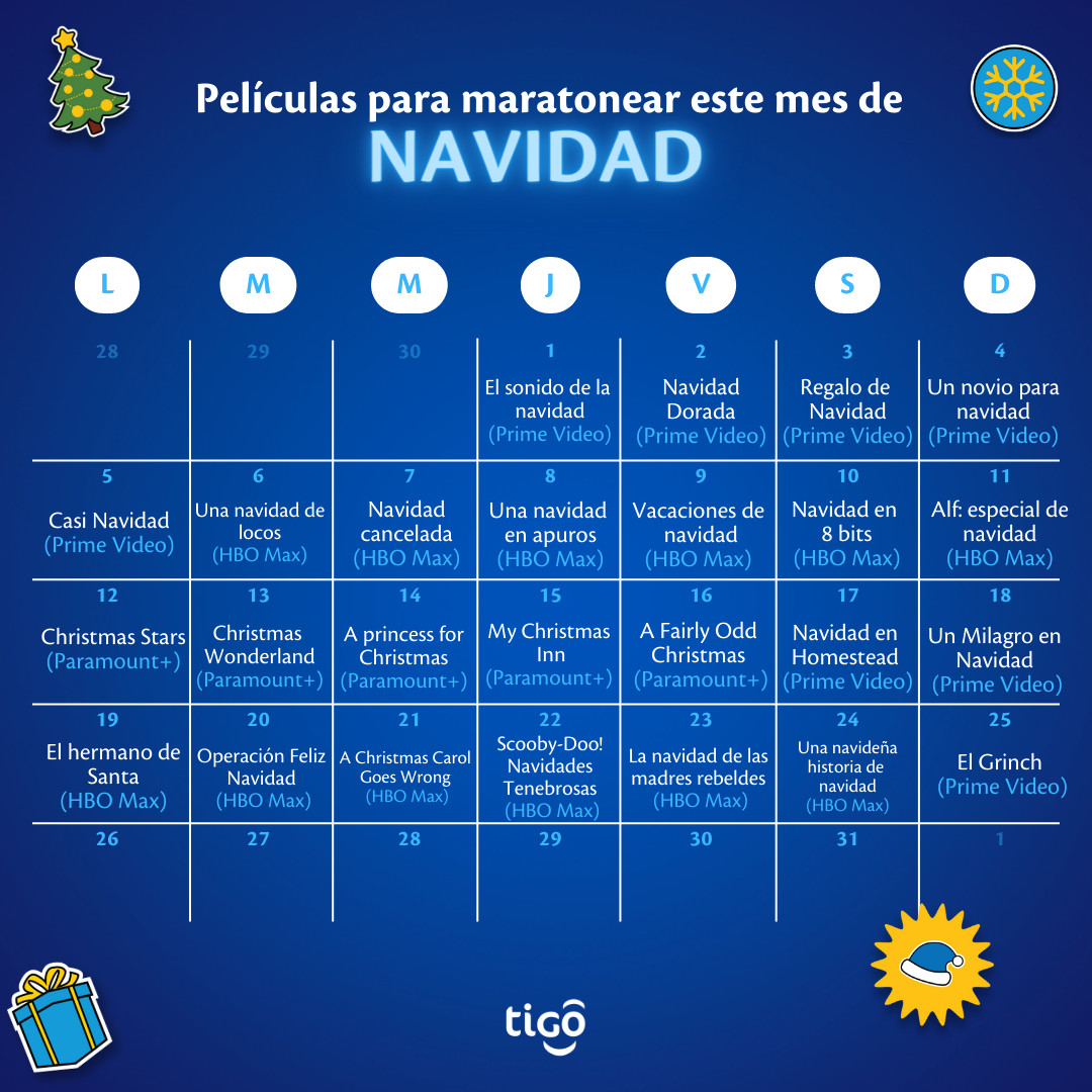 TigoElSalvador's tweet photo. ¡Este mes lo vas a disfrutar con las mejores películas! 🤩Te regalamos una lista con una película diferente para que cada día vivás al máximo el espíritu navideño. 🎄⚡️ https://t.co/JPeXItXsXx