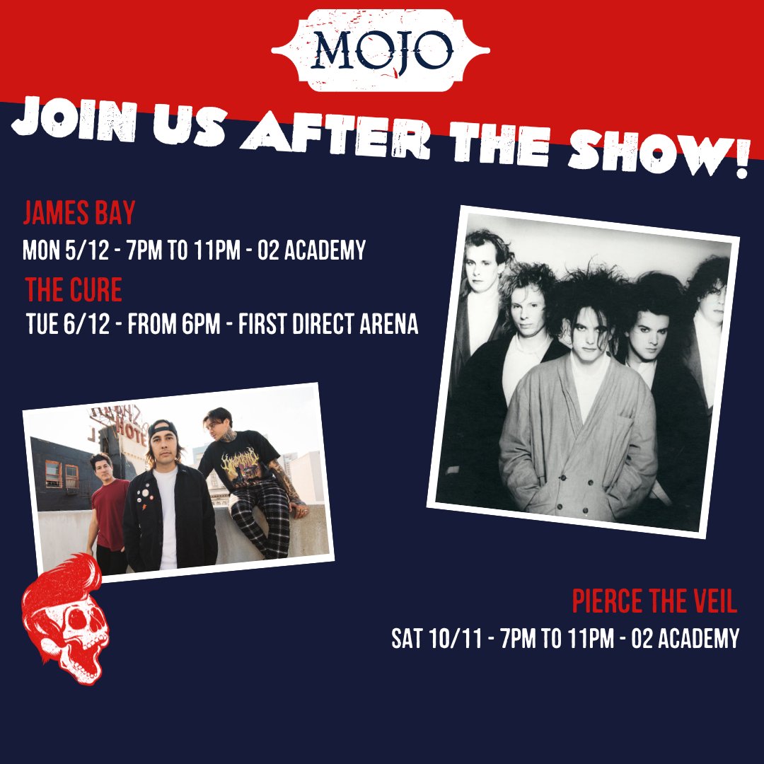 Check out our local gigs this month and join us at MOJO for an epic after party! 🎵

Show us your gig ticket and we'll give you a free shot to kick start your night. Expect good music, great drinks and we're open until late! 🤘

Book now: pulse.ly/esnrnykfzd