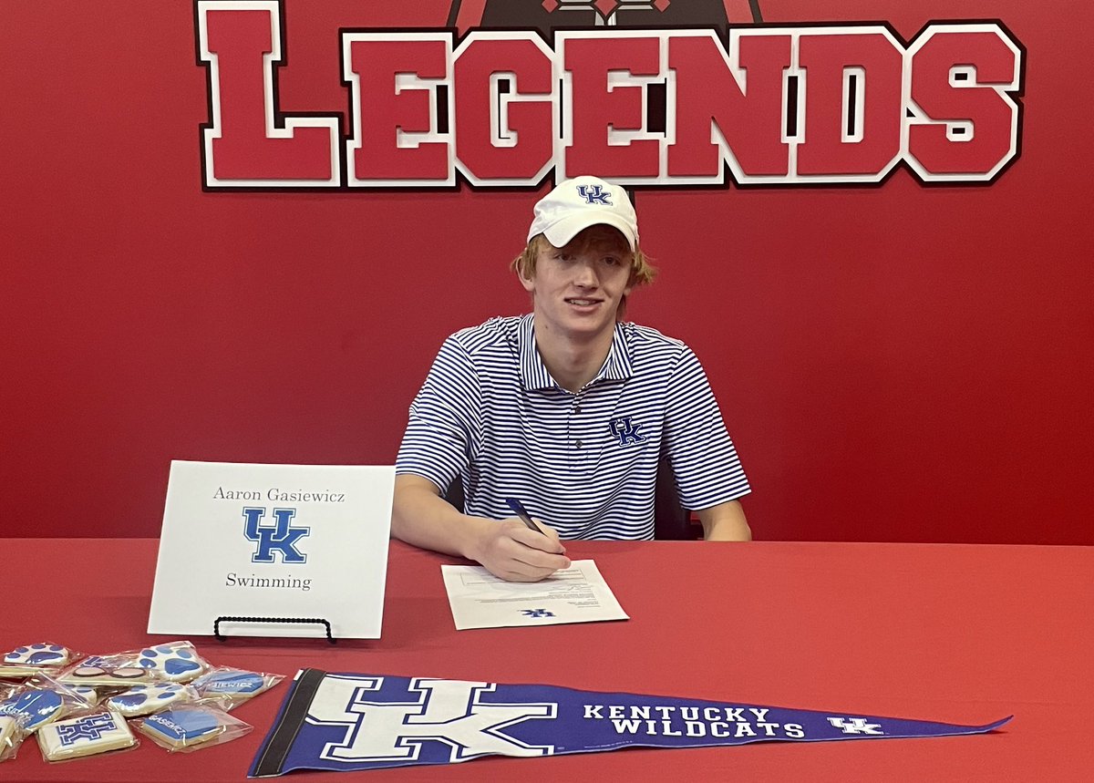 LegendsSwimming's tweet photo. Signing Day! 🎉 

Congrats Aaron! We know you’ll do great with @UKSwimDive!! 

Boys get rolling tomorrow against Starpoint AT HOME! Come out and help us start the season off right! 5pm Start! @LHS_Athletics1 @GasiewiczAaron https://t.co/mU825CaL6e