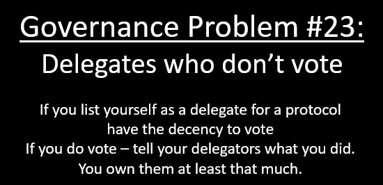 shawnlgrubb's tweet photo. Hot take: DAO delegation is not a solution - its a workaround.  Delegation is decentralization-charade which exacerbates apathy and creates a new class of un-invested, unaccountable, and populist whales.  Workarounds can be useful - but they should not be confused with solutions. https://t.co/YGJwYXtkEv