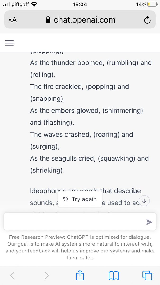 gingerlinguist's tweet photo. Asked #OpenAIChat to show me some English #ideophones @BodoWinter @DingemanseMark @BonnieMayMcLean @Simazhi @ian_joo_korea https://t.co/yEXL50MCvA