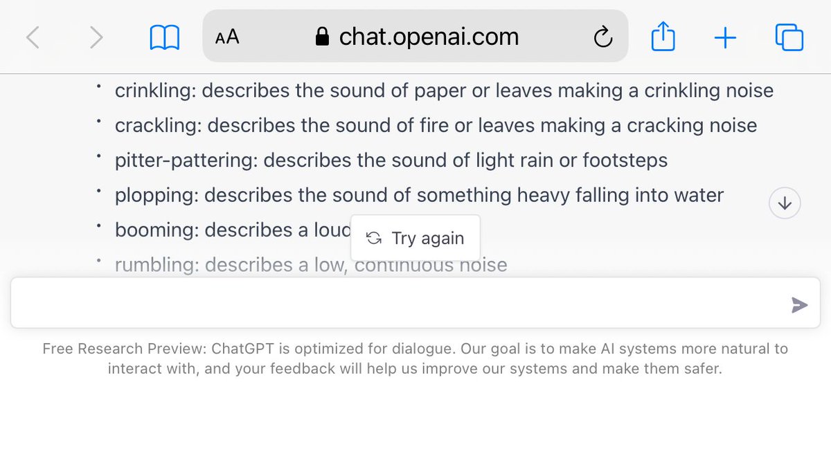 gingerlinguist's tweet photo. Asked #OpenAIChat to show me some English #ideophones @BodoWinter @DingemanseMark @BonnieMayMcLean @Simazhi @ian_joo_korea https://t.co/yEXL50MCvA