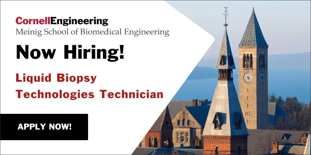 We're Hiring @Cornell @CornellEng @CornellBME ! Seeking a Liquid Biopsy Technologies Technician for the @IwijnDeVlaminck Lab  ; #BME . Learn more, apply:   cornell.wd1.myworkdayjobs.com/CornellCareerP…