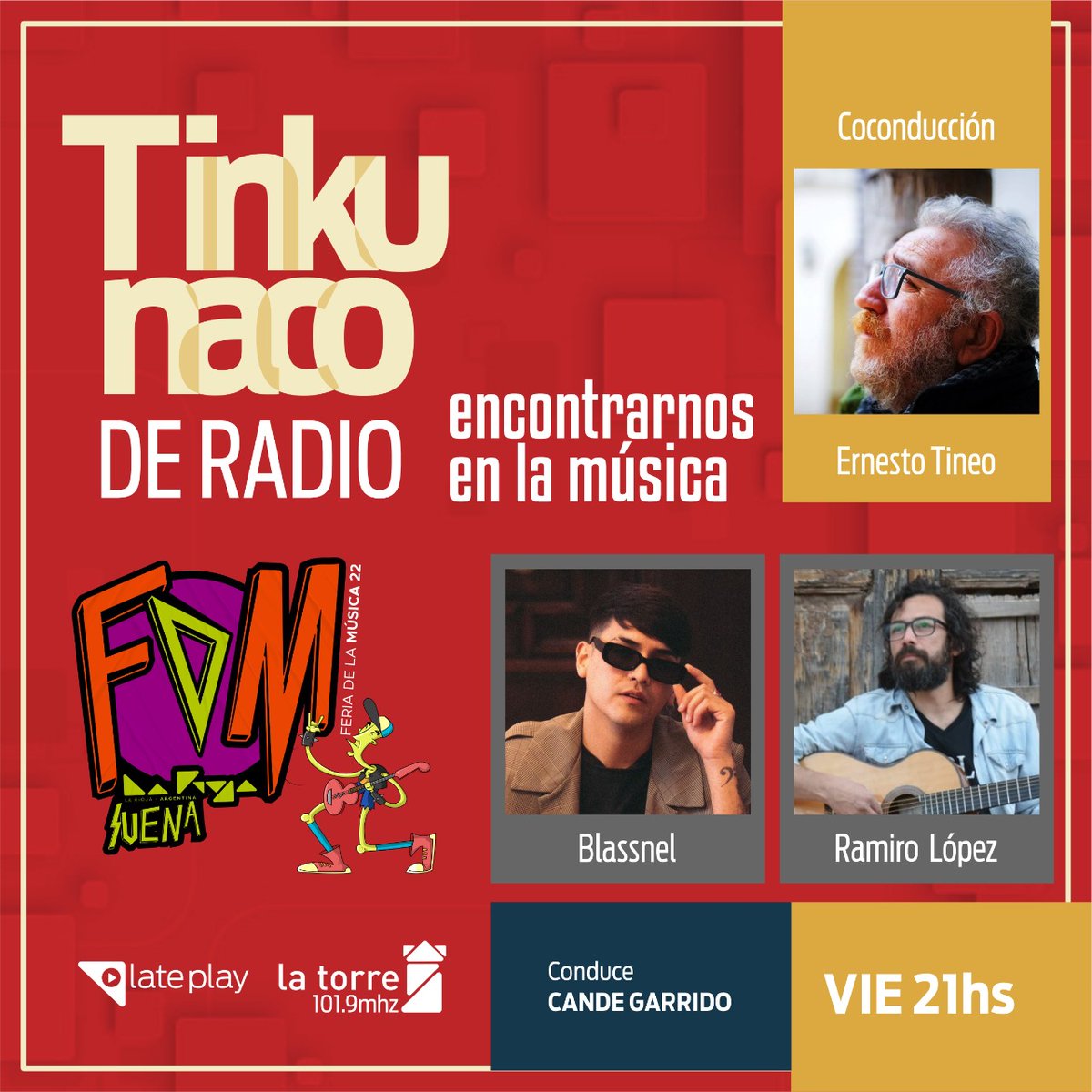 TinkunacoRadio's tweet photo. Volvemos a encontrarnos en la música 🎶

¡Mirá quienes nos van a acompañar!

🙌 Blassnel, artista, compositor y productor musical, que integra YuS y Joseffa con proyección provincial y nacional. 

⤵️ https://t.co/3B20ws77Q8