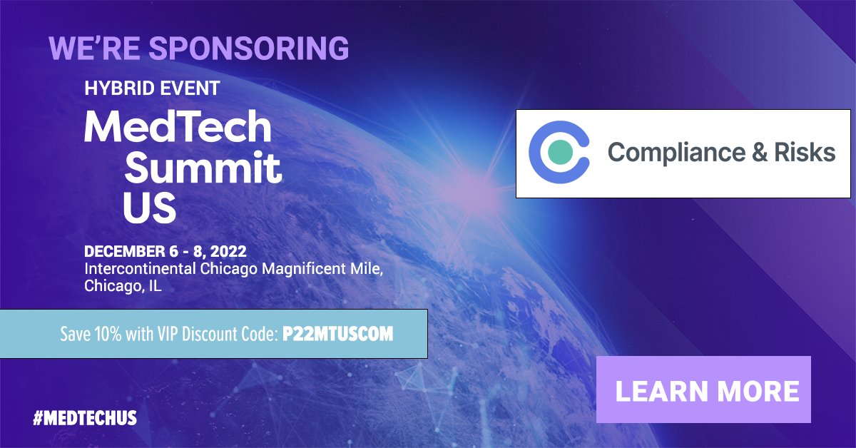 AdherentAI's tweet photo. We are proud sponsors of this year's #MedTechUS Summit. Join our colleagues Matt Kuo, Danny Cassidy, and Guy Nelson for the latest #productcompliance and #marketaccess best practices.
Don't miss out: https://t.co/hruupVEo1u
#regulatorycompliance #MedTech #medicaldevices https://t.co/VrSQNfprVd