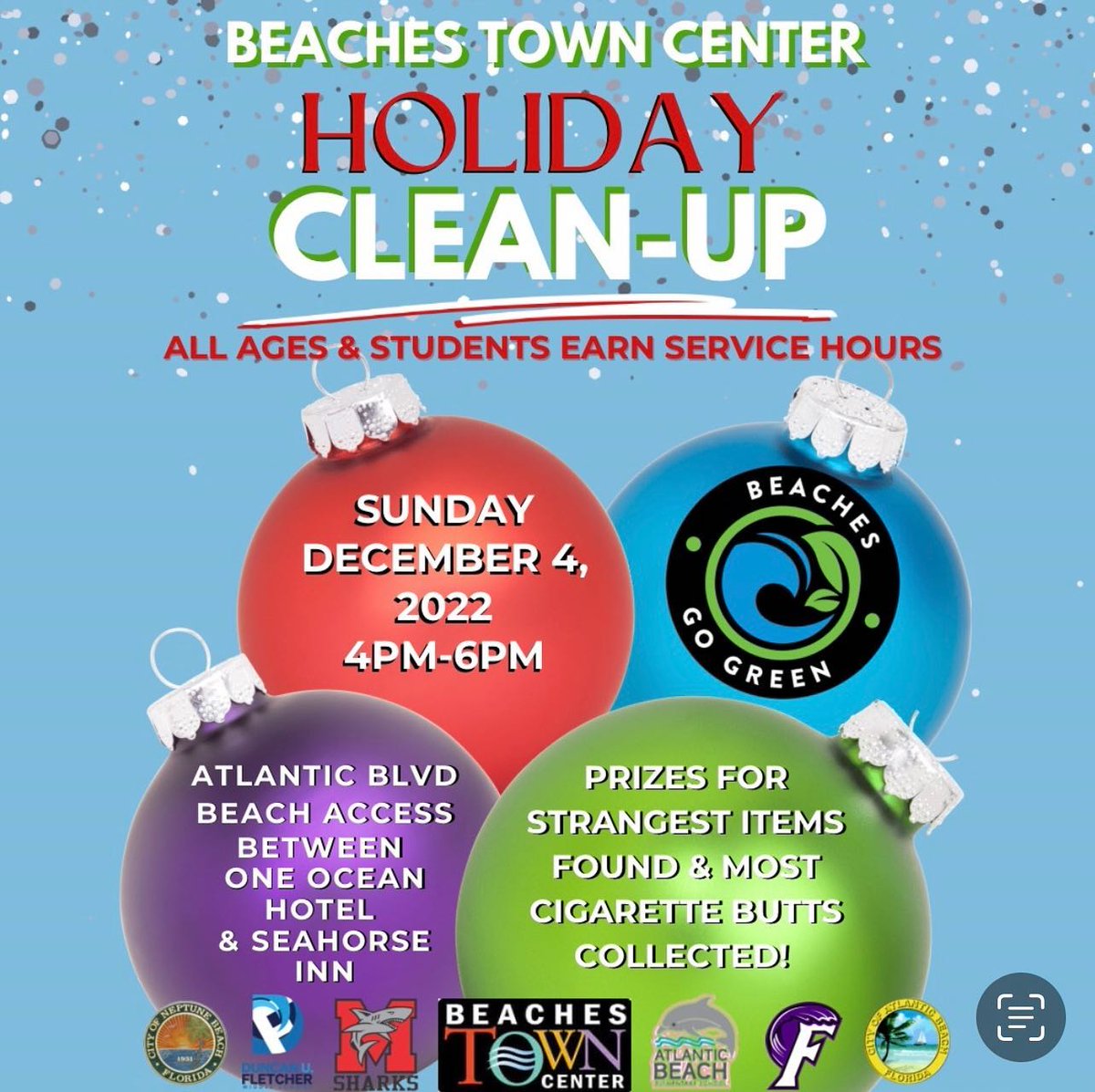 ECILocal's tweet image. Holiday cleanup this Sunday with @BeachesG! Let&apos;s #KeepJacksonvilleBeautiful 🌴

#earthcharterlocal #EarthCharter #jax #jaxbeach #atlanticbeach #BeachesGoGreen #holidaycleanup #holidays
