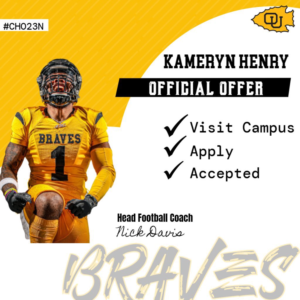 Kameryn Henry (@kamhenry79) on Twitter photo After talking to <a href="/CoachHennes/">Tyler Hennes</a> I am excited to receive an official offer to play for <a href="/OttawaBravesFB/">Ottawa Braves Football</a>!!! After talking to <a href="/CoachHennes/">Tyler Hennes</a> I am excited to receive an official offer to play for <a href="/OttawaBravesFB/">Ottawa Braves Football</a>!!!