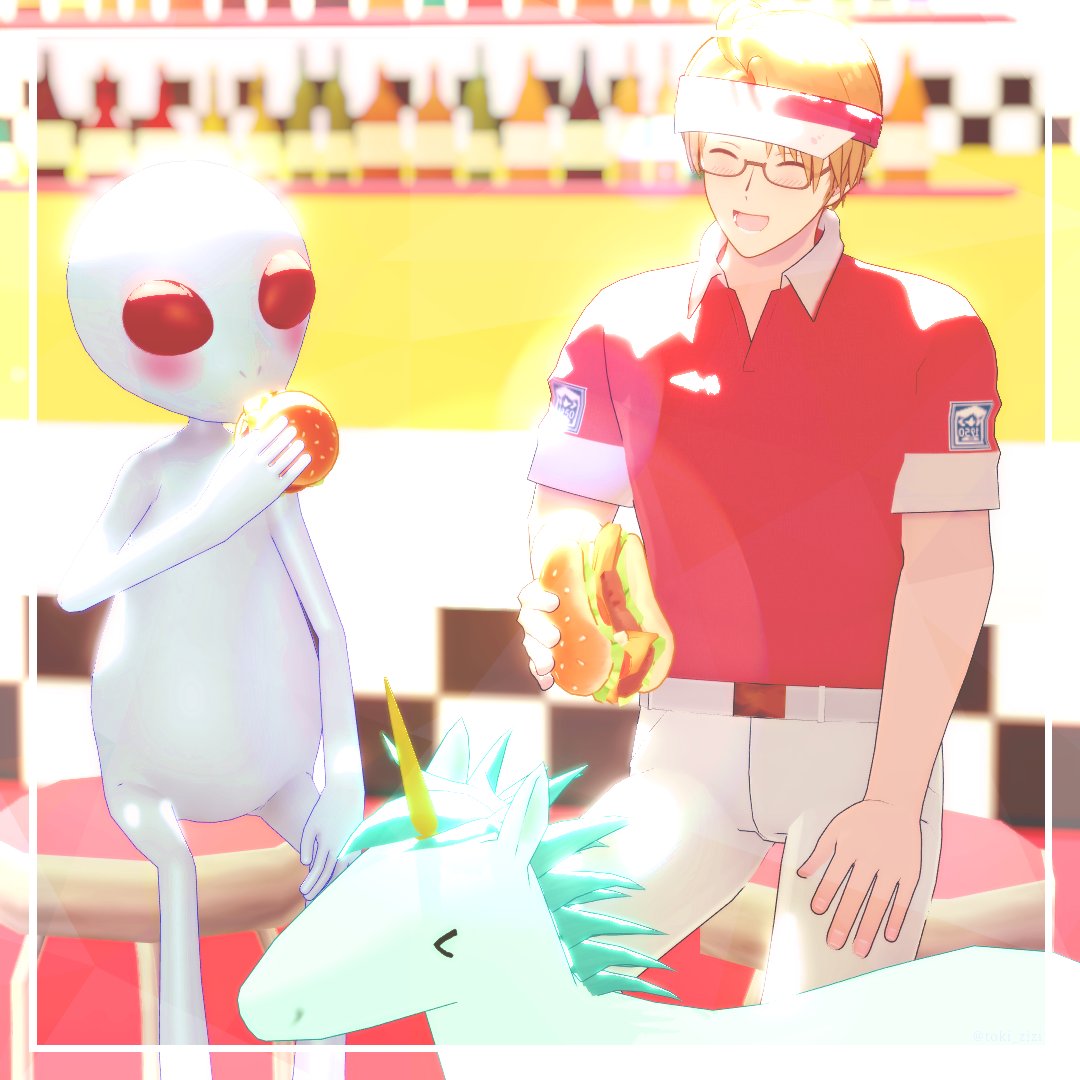 トニーとユニコーンさんも後ろにお客さんとして来てました🍔
#APヘタリアMMD