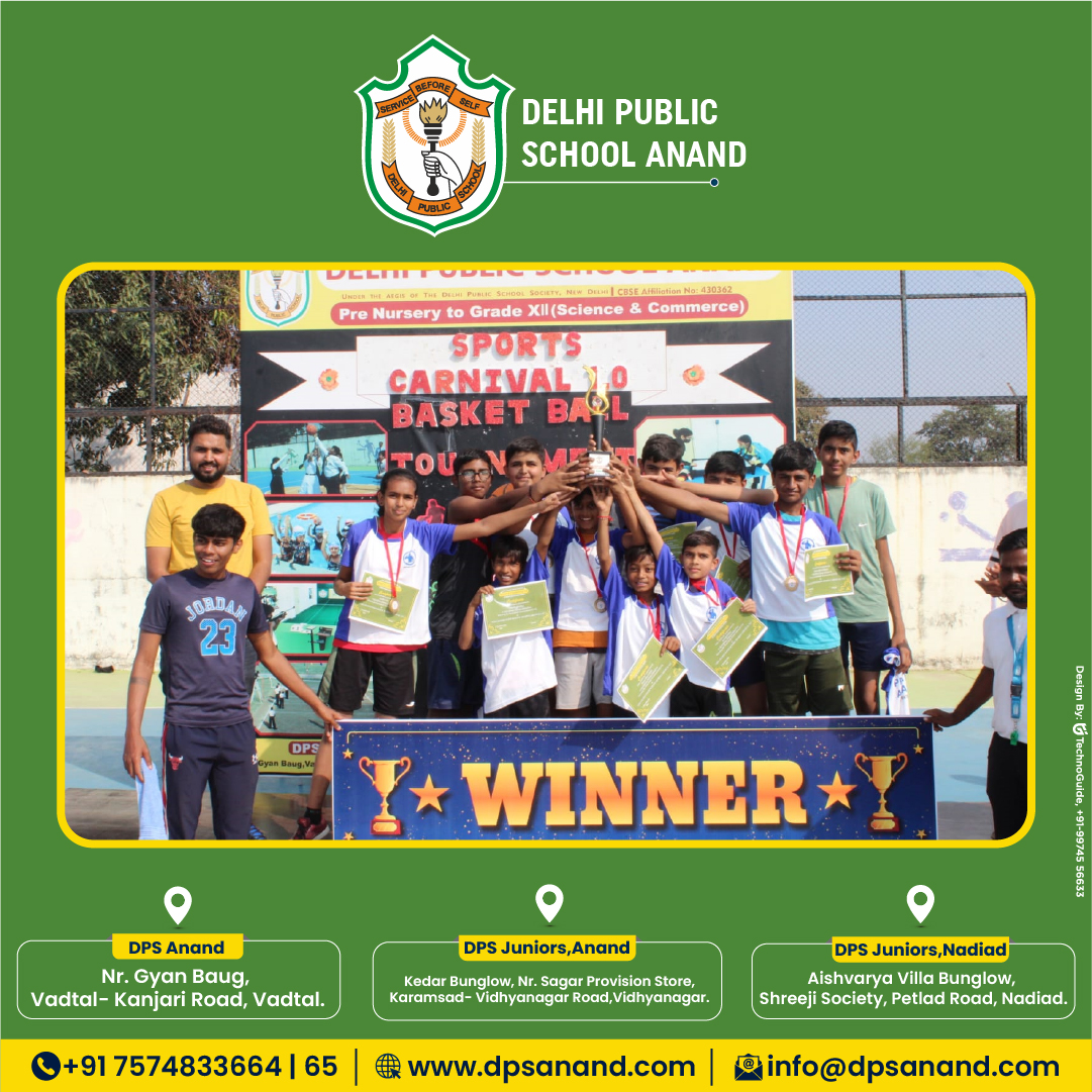 SchoolAnand's tweet photo. Today, Students of esteemed schools participated actively in "DPS Anand Interschool Sports Carnival 1.0", Basketball Tournament U-13 and Above-13 and showcased their sportsmanship spirit, played enthusiastically and grabbed the trophy. Congratulations to all Winners. https://t.co/t8OB5jlYKo