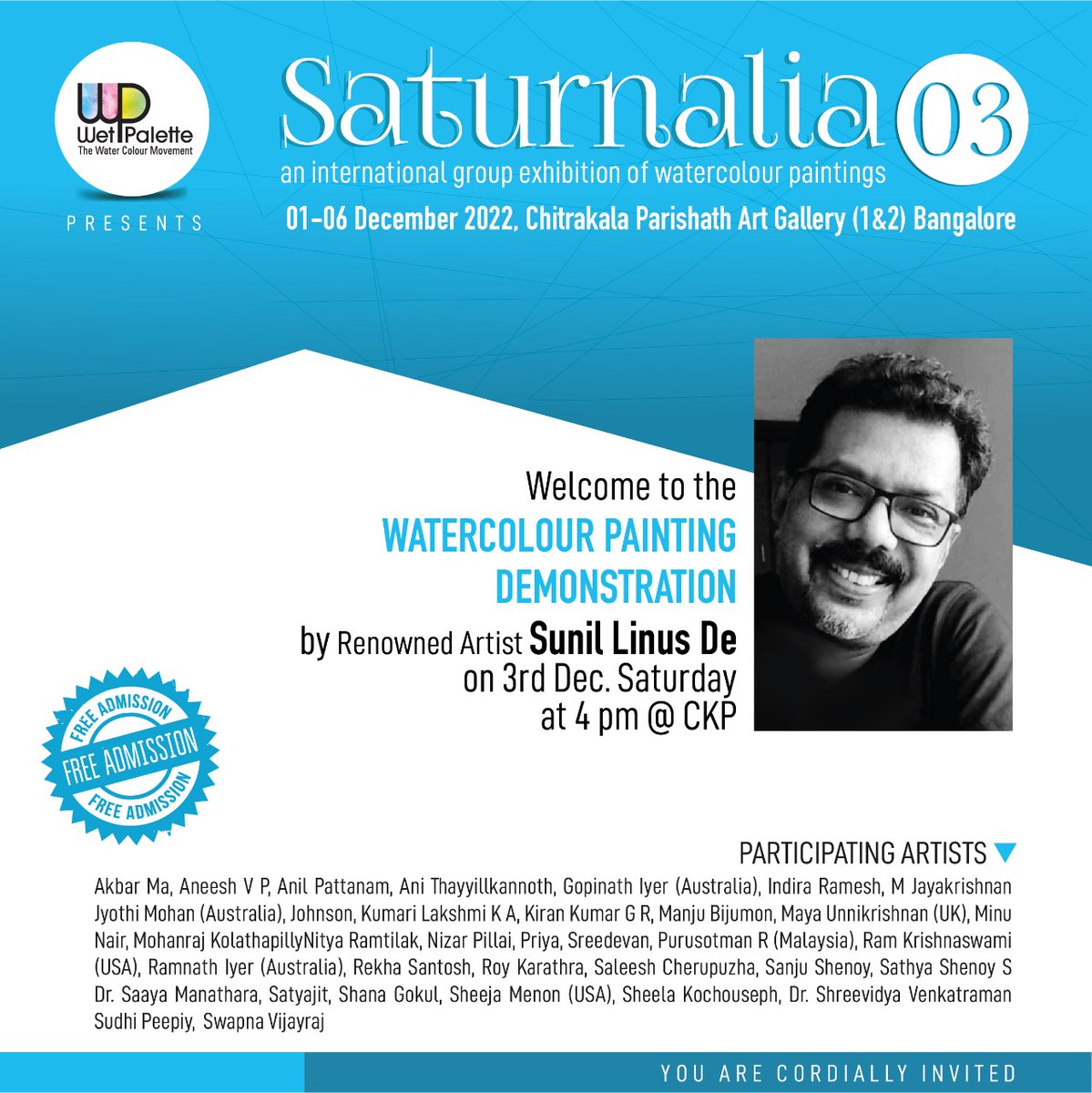 cherian_peter's tweet photo. #BreakingNews for #Art #lovers of #Bengaluru .
On 3rd #December2022
#Watercolourpainting #Demonstration @4PM.
#Chitrakala #Parishath #Art #gallery #Bangalore by #Renowned #Artist
#Sunil Linus De .
#International #Indian
#Karnataka
#Greatoppurtunity
#Free #admission https://t.co/VMm1C30gb9