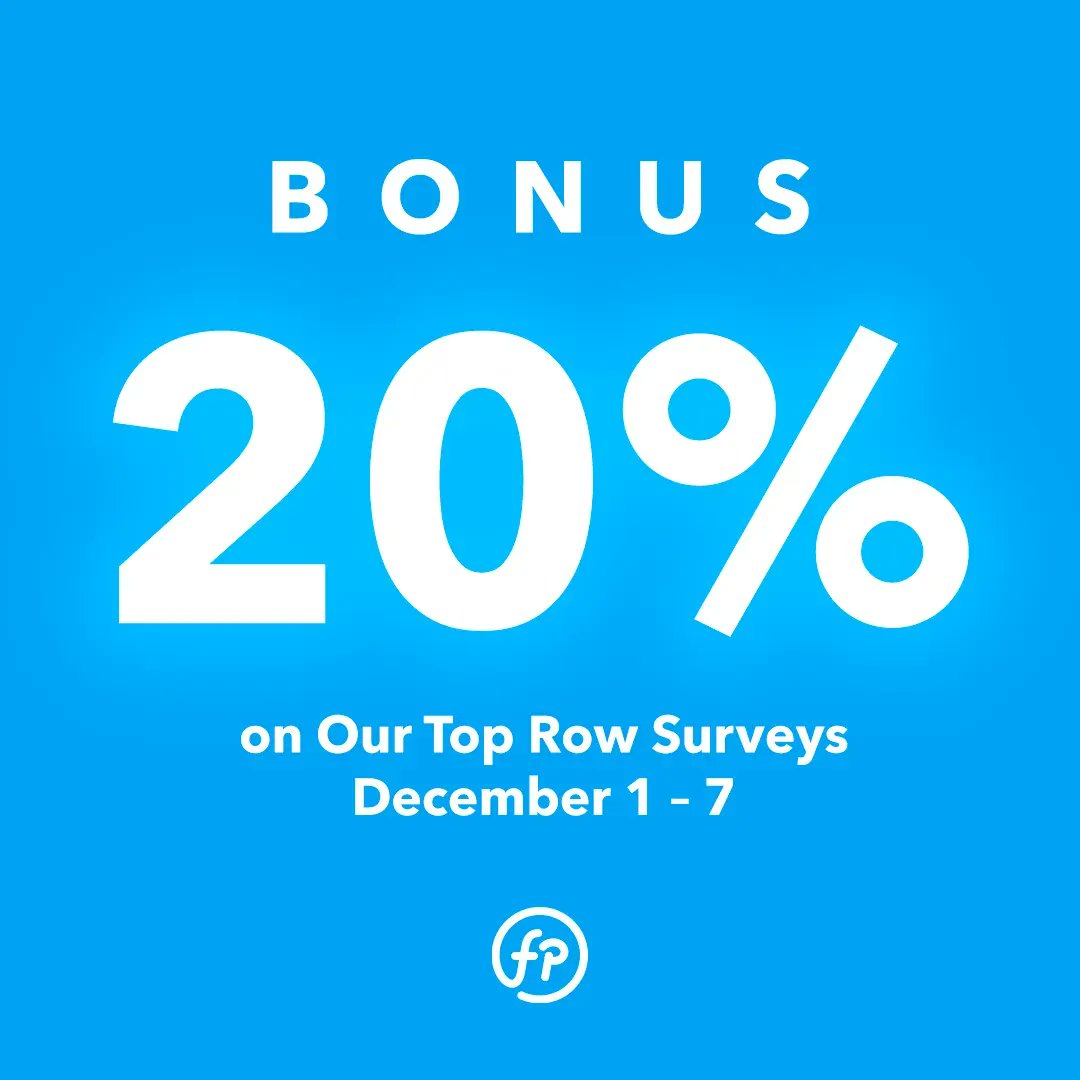 Earn a bonus 20% on our top row surveys (CPX Research) from December 1st to 7th!
featurepoints.com