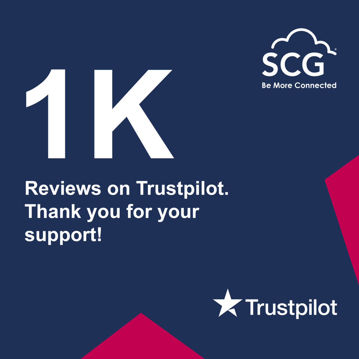 SCGConnected's tweet photo. 1,000 #TrustPilot reviews with a 4.9 rating!

#SCG #Connected #CustomerReviews #CustomerTestimonial #Testimonial #CustomerService #CustomerExperience #CustomerSupport #Customer #Teamwork #UK #Telecommunications #Telco #JourneyToTheCloud #CloudSolutions #Efficient #BeMoreConnected https://t.co/eu4qFHq8YP