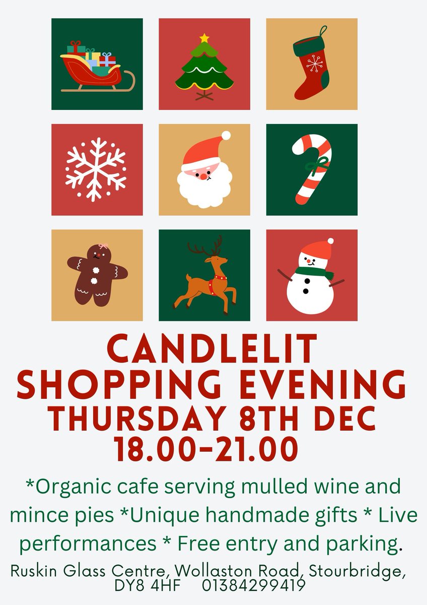 RuskinGlassCtr's tweet photo. We are holding a 'Candlelit Shopping Evening' next Thursday 8th December from 6pm till 9pm, at the Ruskin Glass Centre, The Glasshouse, Stourbridge, DY8 4HF.

#Stourbridge #Dudley #WestMidlands @DudleyBusiness1 #Crafts https://t.co/vLxZGejK2M