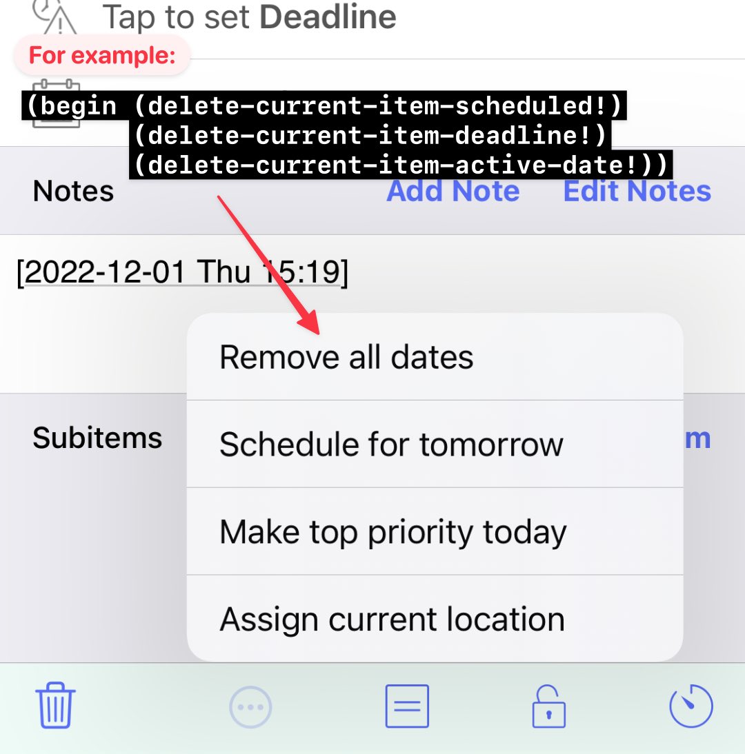 beorgapp's tweet photo. I’ve updated https://t.co/TSdqTMvuTB detailing some new functionality coming the next update. You’ll be able to add your own “quick actions” to the item editor by writing a little bit of Scheme in your https://t.co/CG67IUgPlc file. (This update is awaiting approval by Apple.) https://t.co/epUiEwUlel