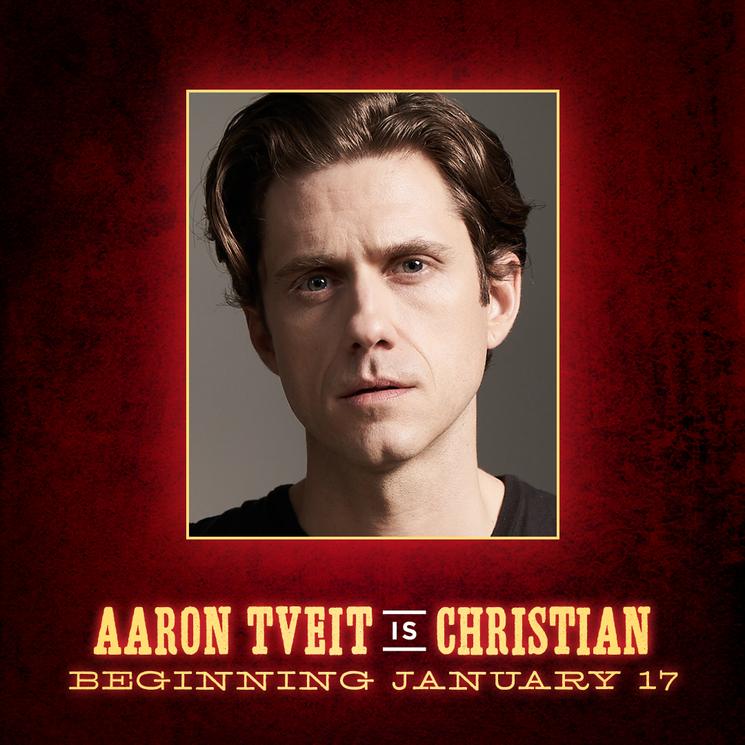 MoulinRougeBway's tweet photo. We have some EX-CIT-ING Broadway casting updates! Tony Award winner Aaron Tveit returns to the role of Christian, and Dylan Paul becomes The Duke beginning January 17. https://t.co/Lea16E7Lif