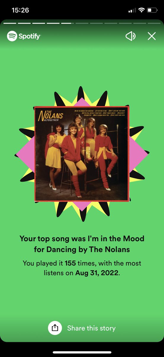 My Spotify top song! No surprise really!! <a href="/The_Nolans/">The Nolans</a> <a href="/LindaNolan_/">Linda Nolan</a> <a href="/NolanColeen/">Coleen Nolan</a> <a href="/MaureenNolan_/">Maureen Nolan</a> <a href="/AnneWNolan/">Anne Nolan</a>